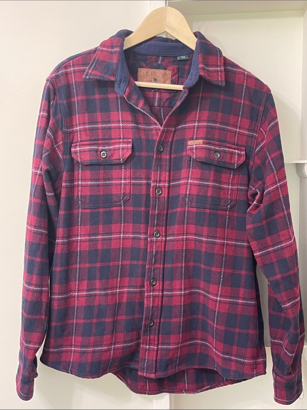 Orvis Big Bear Sangria Red / Navy Blue Tartan Plaid Heavy 100% Cotton Flannel M - Picture 5 of 16